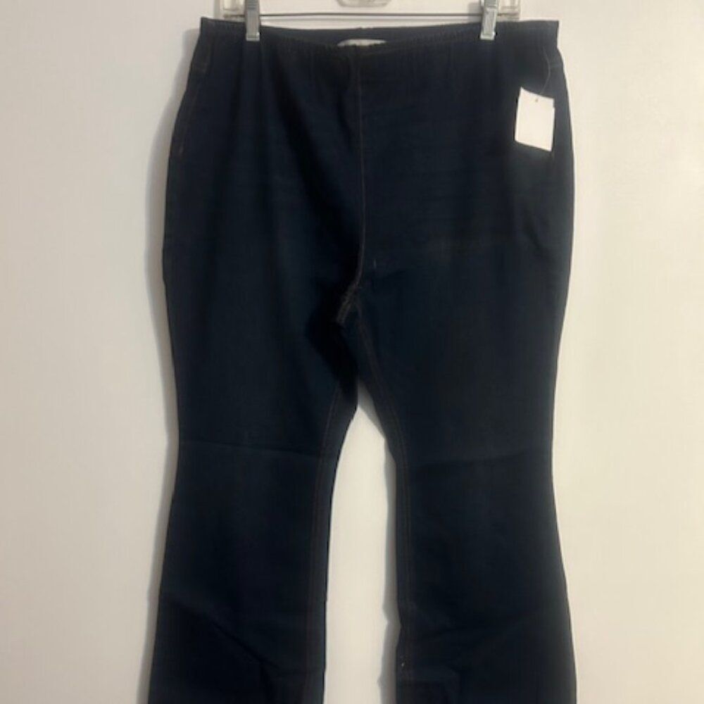 Tinseltown pull-on Dark denim wide-leg jeans with raw hem, size 18W